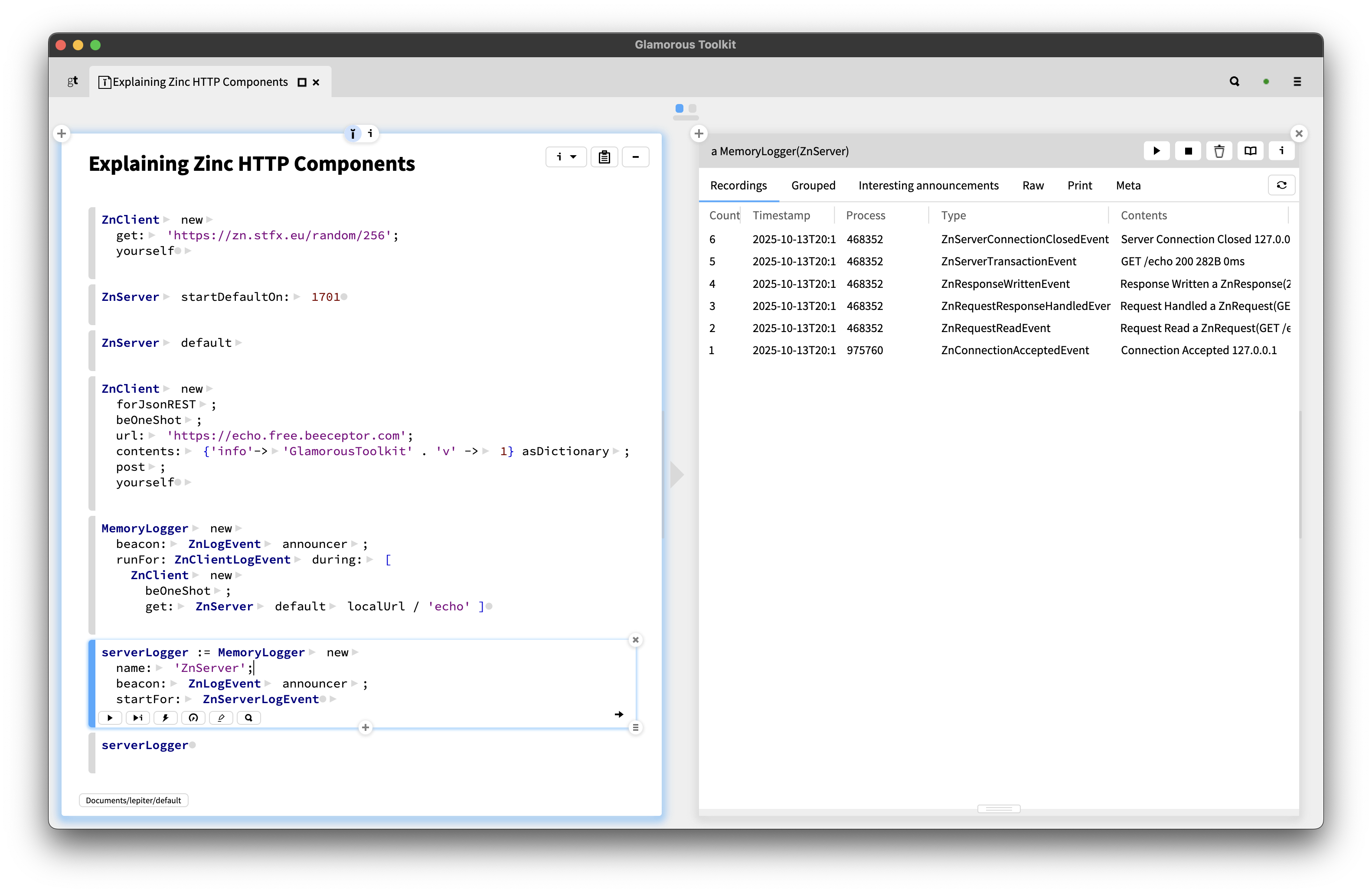 Zinc HTTP Server Log