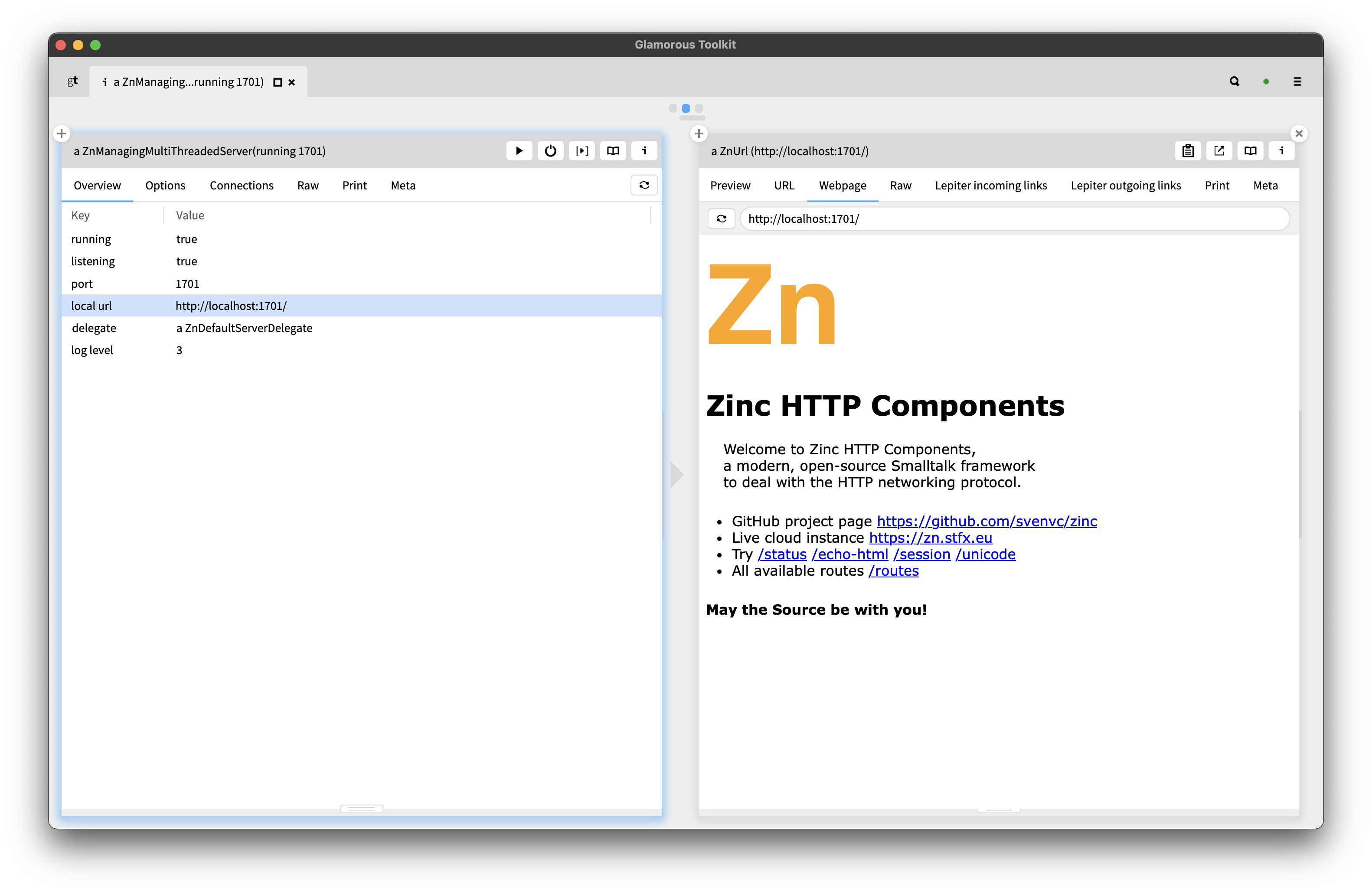 Zinc HTTP Server WebPage