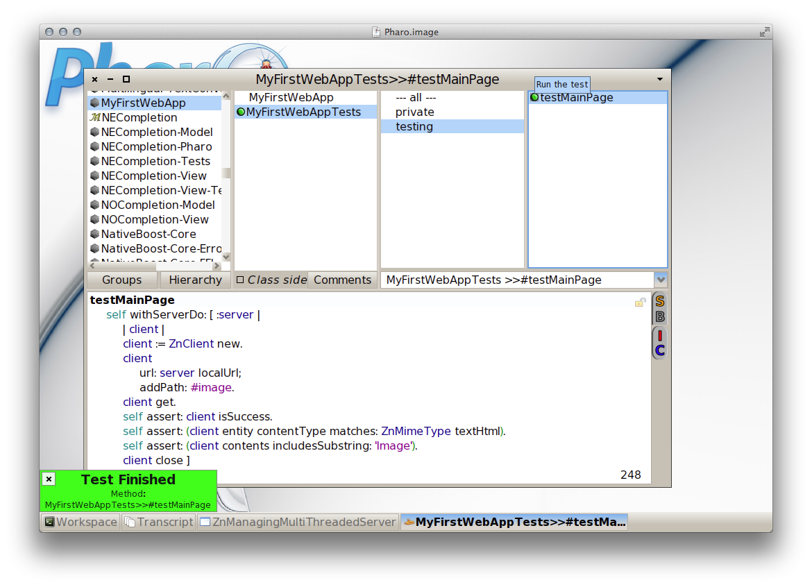 Running our first test inside the browser