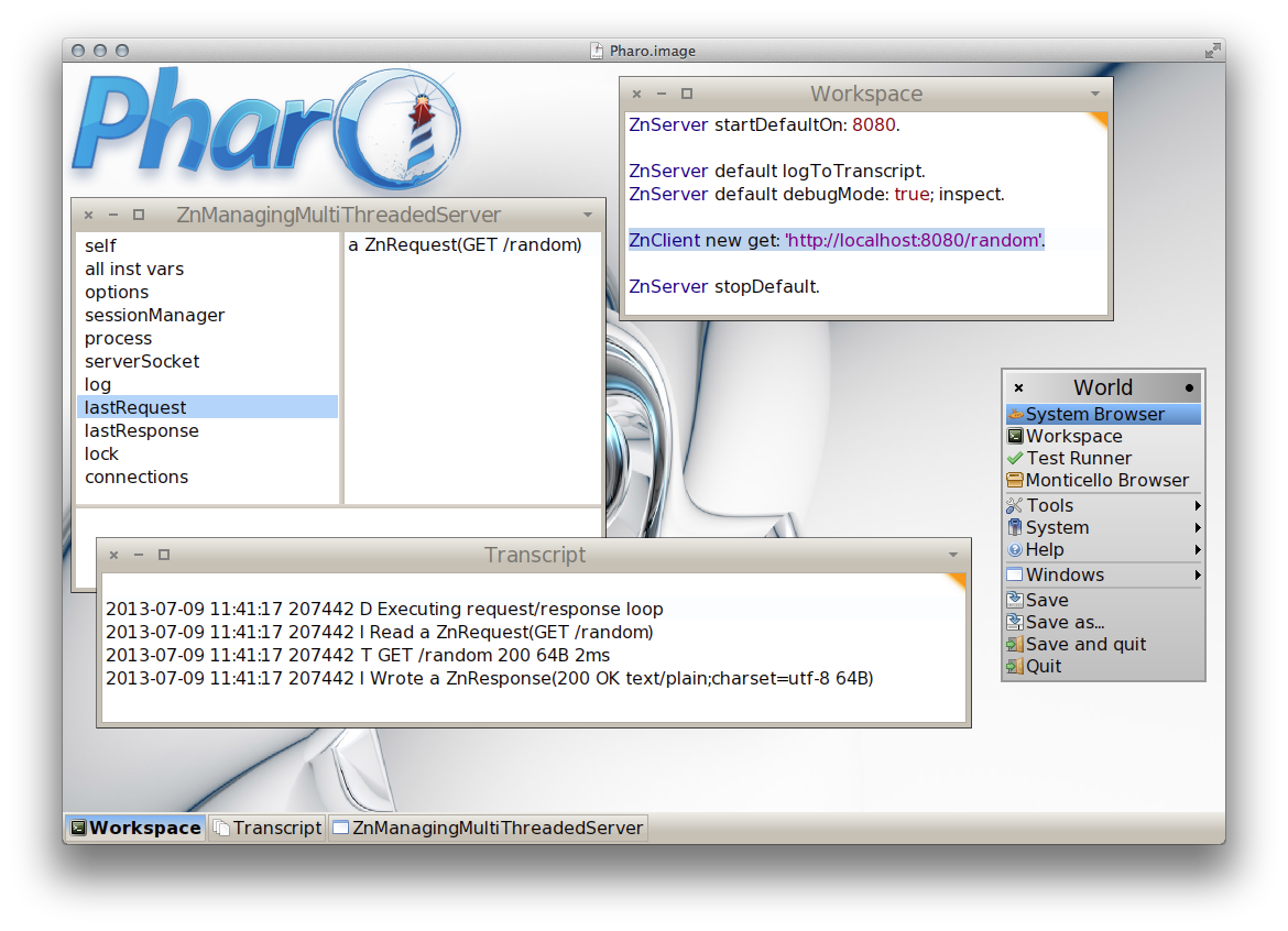 Pharo in action, running the code in the next section